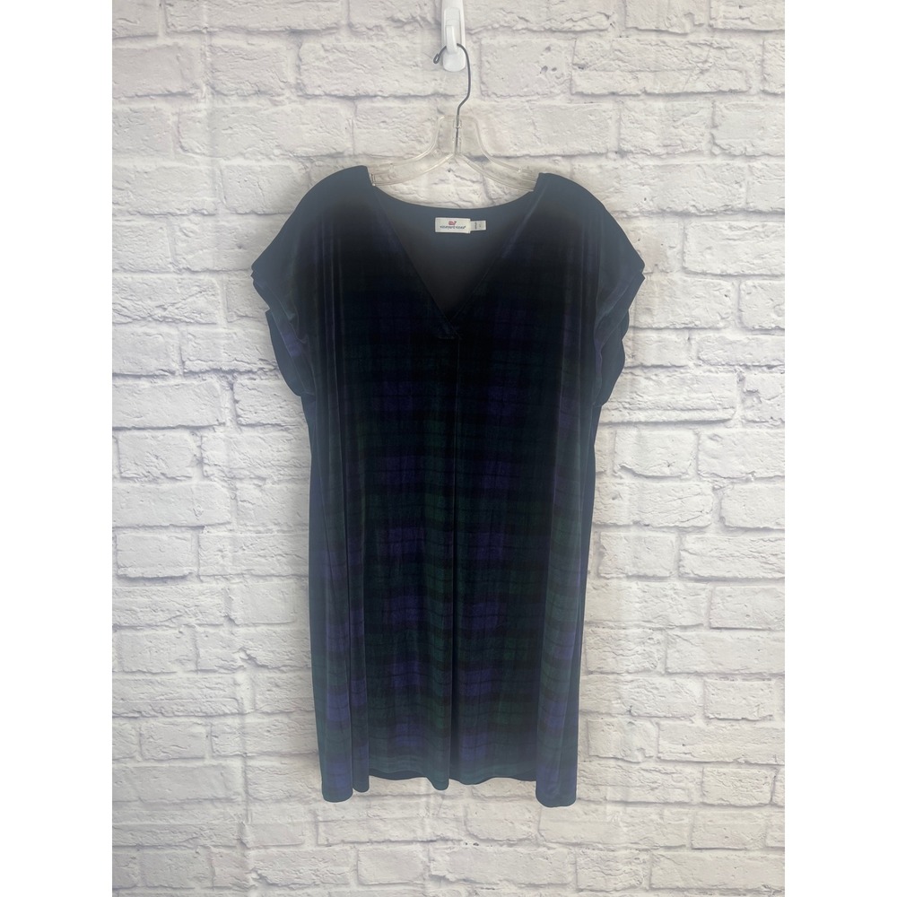 Vineyard Vines Blackwatch Tartan Plaid Velvet Sheath Dress Preppy Size Large